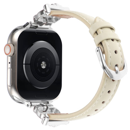 For Apple Watch 46mm / 49mm / 45mm / 44mm Leopard Head Genuine Leather Watch Band(White Silver Buckle) by bashfashion