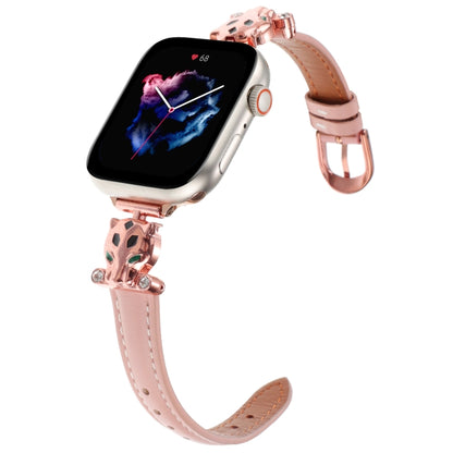 For Apple Watch 46mm / 49mm / 45mm / 44mm Leopard Head Genuine Leather Watch Band(Pink Rose Gold) by bashfashion