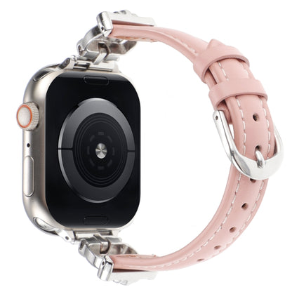For Apple Watch 46mm / 49mm / 45mm / 44mm Leopard Head Genuine Leather Watch Band(Pink Silver Buckle) by bashfashion