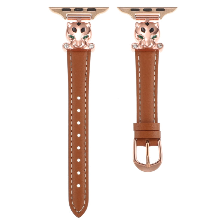 For Apple Watch 46mm / 49mm / 45mm / 44mm Leopard Head Genuine Leather Watch Band(Brown) by bashfashion
