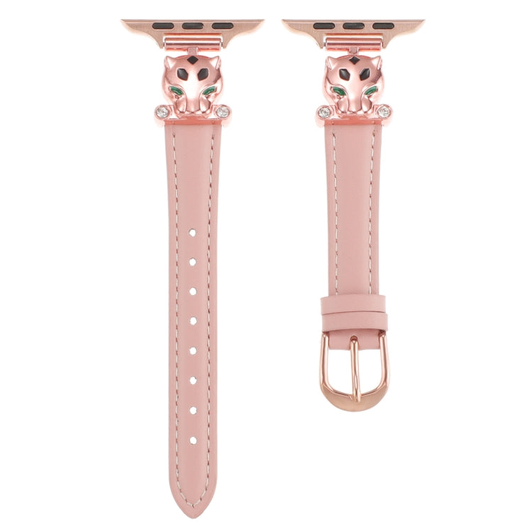 For Apple Watch 42mm / 41mm / 40mm / 38mm Leopard Head Genuine Leather Watch Band(Pink Rose Gold) by bashfashion
