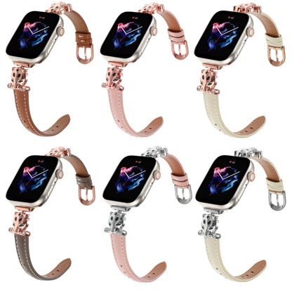 For Apple Watch 46mm / 49mm / 45mm / 44mm Leopard Head Genuine Leather Watch Band(White Rose Gold) by bashfashion