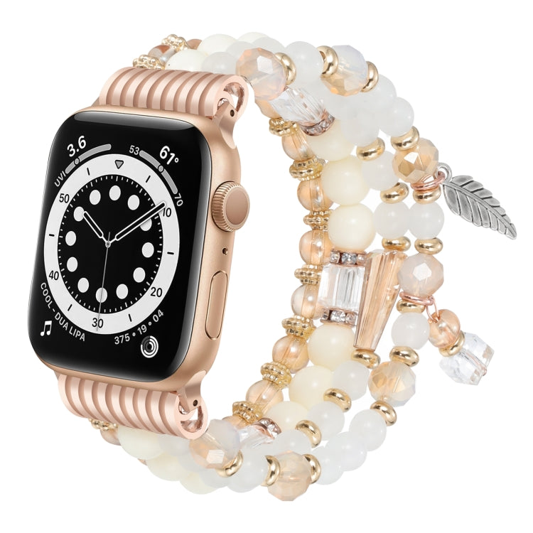 For Apple Watch 46mm / 49mm / 45mm / 44mm Tassel Beaded Chain Watch Band(White) by bashfashion