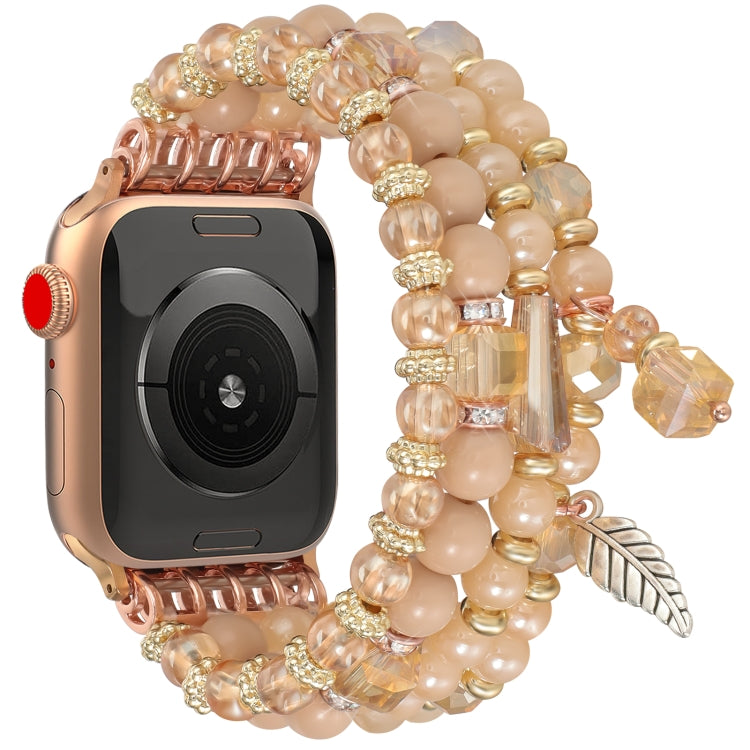 For Apple Watch 42mm / 41mm / 40mm / 38mm Tassel Beaded Chain Watch Band(Rose Gold) by bashfashion