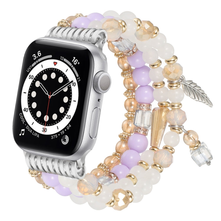 For Apple Watch 42mm / 41mm / 40mm / 38mm Tassel Beaded Chain Watch Band(Purple) by bashfashion