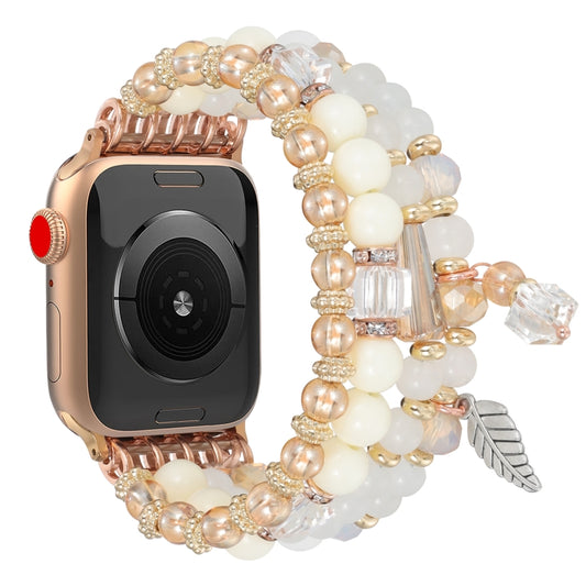 For Apple Watch 42mm / 41mm / 40mm / 38mm Tassel Beaded Chain Watch Band(White) by bashfashion