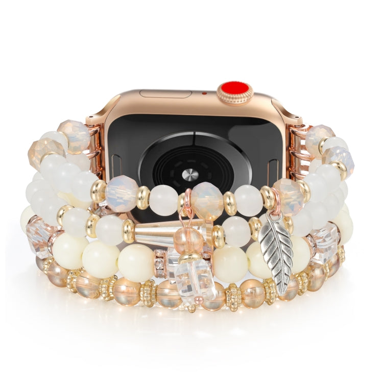 For Apple Watch 42mm / 41mm / 40mm / 38mm Tassel Beaded Chain Watch Band(White) by bashfashion