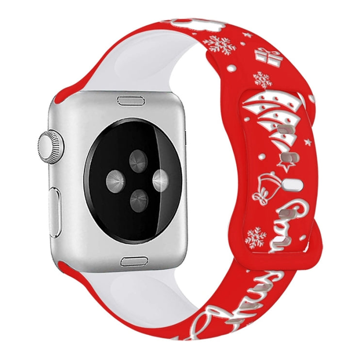 For Apple Watch 46mm / 49mm / 45mm / 44mm Christmas Engraving Butterfly Buckle Silicone Watch Band(Red White) by bashfashion