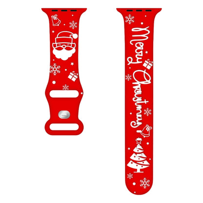 For Apple Watch 46mm / 49mm / 45mm / 44mm Christmas Engraving Butterfly Buckle Silicone Watch Band(Red White) by bashfashion