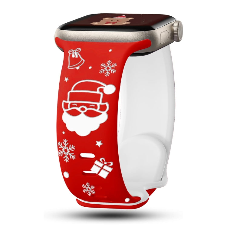 For Apple Watch 46mm / 49mm / 45mm / 44mm Christmas Engraving Butterfly Buckle Silicone Watch Band(Red White) by bashfashion