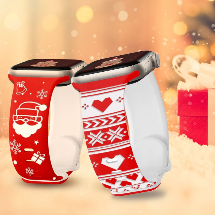 For Apple Watch 46mm / 49mm / 45mm / 44mm Christmas Engraving Butterfly Buckle Silicone Watch Band(Red White) by bashfashion