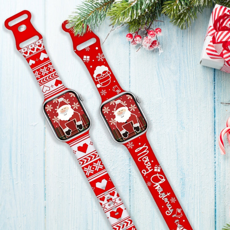 For Apple Watch 46mm / 49mm / 45mm / 44mm Christmas Engraving Butterfly Buckle Silicone Watch Band(Red White) by bashfashion