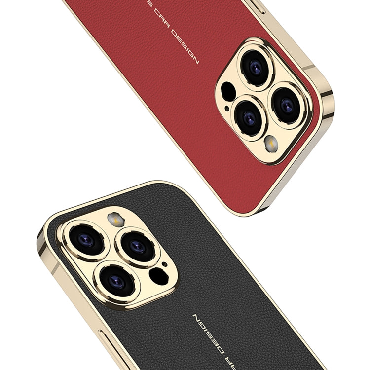 For iPhone 16 Pro GKK Plated Plain Leather Shockproof Phone Case(Red) by GKK