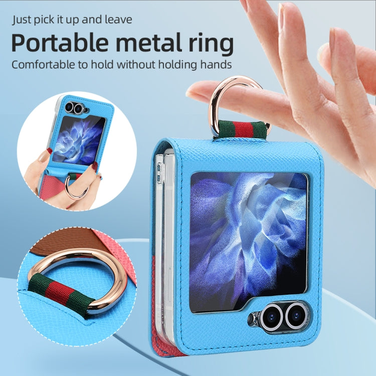 For Samsung Galaxy Z Flip6 / Flip7 FE VIETAO Metal Ring Card Slot PU Phone Case(Blue Pink) by VIETAO
