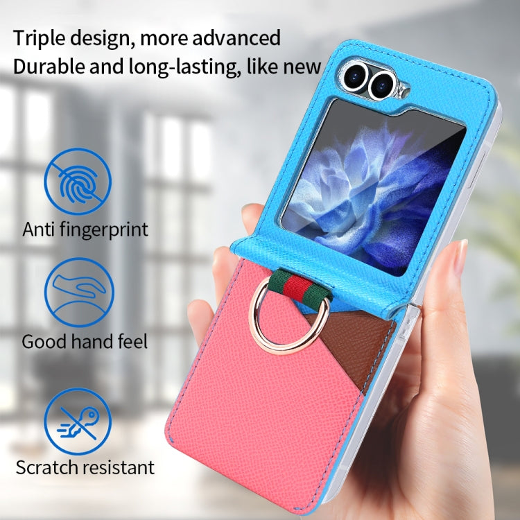 For Samsung Galaxy Z Flip6 / Flip7 FE VIETAO Metal Ring Card Slot PU Phone Case(Blue Pink) by VIETAO