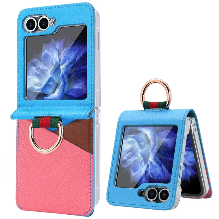 For Samsung Galaxy Z Flip5 VIETAO Metal Ring Card Slot PU Phone Case(Blue Pink) by VIETAO