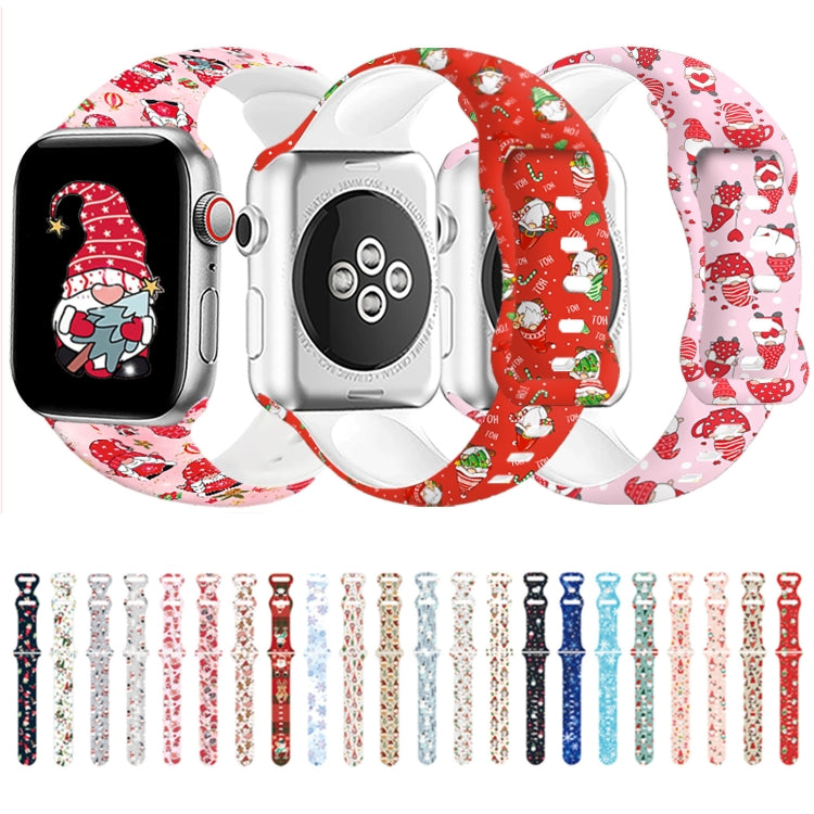 For Apple Watch 46mm / 49mm / 45mm / 44mm Christmas Pattern Butterfly Buckle Silicone Watch Band(Snowman Light Blue) by bashfashion