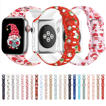 For Apple Watch 46mm / 49mm / 45mm / 44mm Christmas Pattern Butterfly Buckle Silicone Watch Band(Snowman Light Blue) by bashfashion