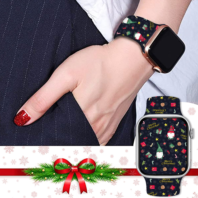 For Apple Watch 46mm / 49mm / 45mm / 44mm Christmas Pattern Butterfly Buckle Silicone Watch Band(Snowman Light Blue) by bashfashion