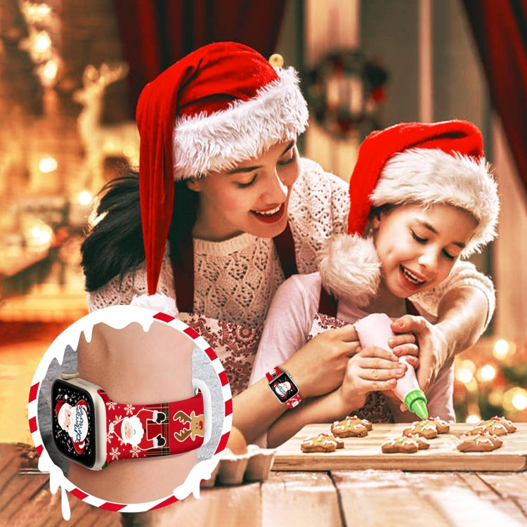 For Apple Watch 46mm / 49mm / 45mm / 44mm Christmas Pattern Butterfly Buckle Silicone Watch Band(Snowman Light Blue) by bashfashion
