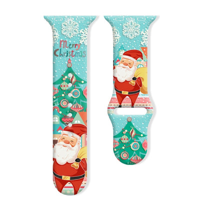 For Apple Watch 46mm / 49mm / 45mm / 44mm Christmas Pattern Reverse Buckle Silicone Watch Band(Santa Claus Blue) by bashfashion