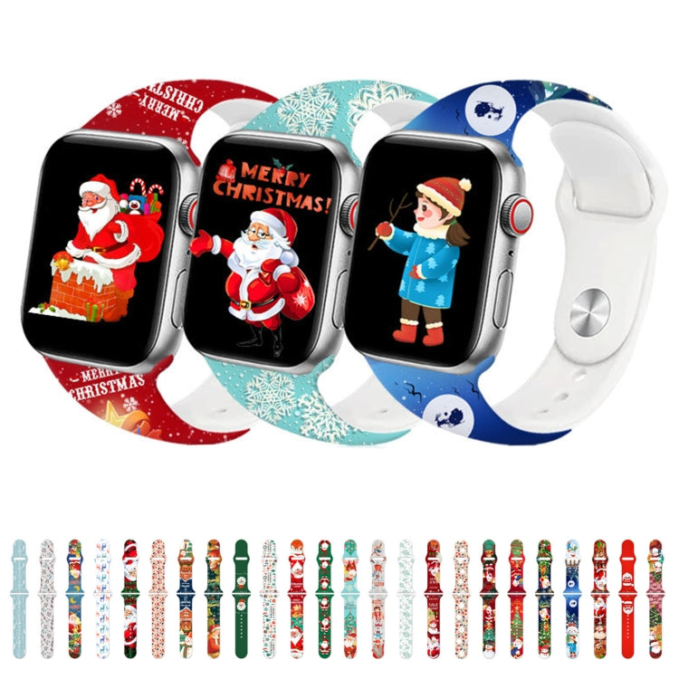 For Apple Watch 46mm / 49mm / 45mm / 44mm Christmas Pattern Reverse Buckle Silicone Watch Band(Santa Claus Blue) by bashfashion