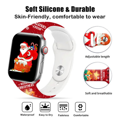For Apple Watch 46mm / 49mm / 45mm / 44mm Christmas Pattern Reverse Buckle Silicone Watch Band(Santa Claus Blue) by bashfashion