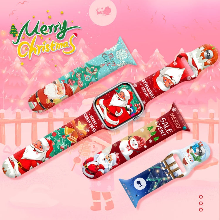 For Apple Watch 46mm / 49mm / 45mm / 44mm Christmas Pattern Reverse Buckle Silicone Watch Band(Santa Claus Blue) by bashfashion