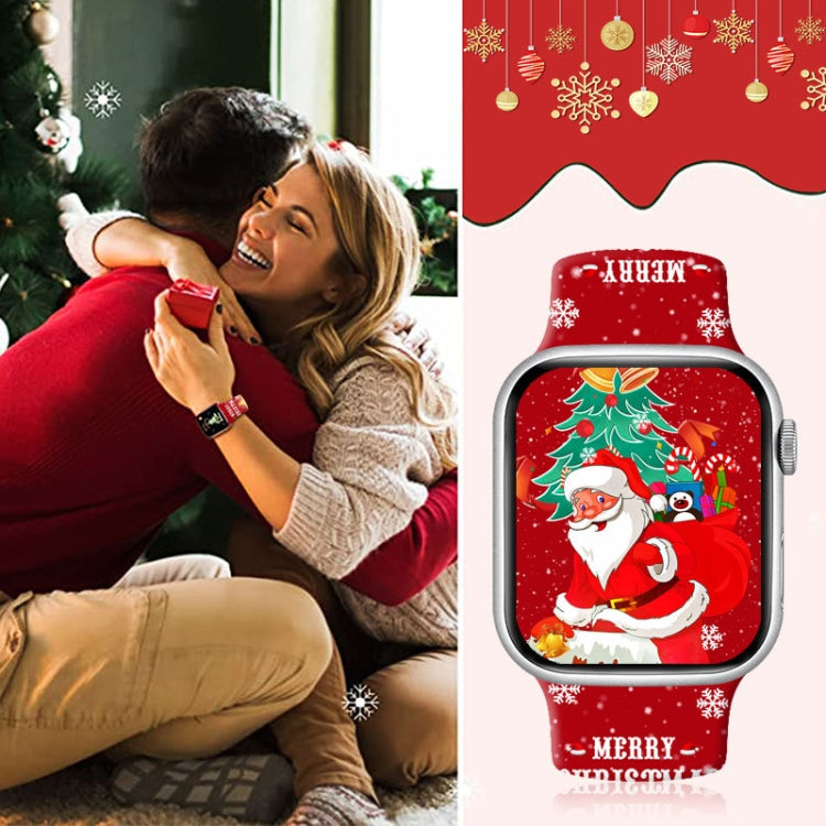 For Apple Watch 46mm / 49mm / 45mm / 44mm Christmas Pattern Reverse Buckle Silicone Watch Band(Santa Claus Blue) by bashfashion