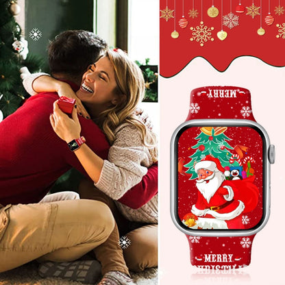 For Apple Watch 46mm / 49mm / 45mm / 44mm Christmas Pattern Reverse Buckle Silicone Watch Band(Santa Claus Blue) by bashfashion