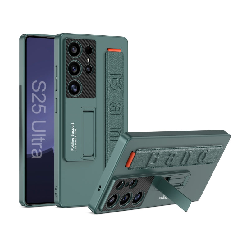 For Samsung Galaxy S25 Ultra 5G GKK Ultra-thin Wristband Shockproof Phone Case with Holder(Forest Green) by GKK