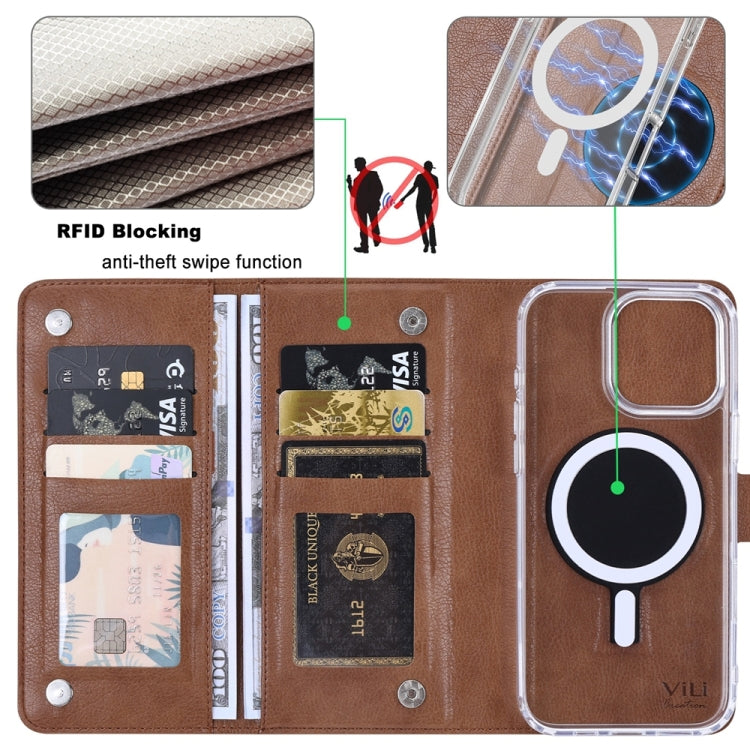 For iPhone 14 Pro ViLi GVS-C Series MagSafe Magnetic RFID Leather Flip Phone Case(Brown) by ViLi