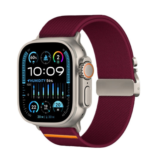 For Apple Watch 46mm / 49mm / 45mm / 44mm Parachute Buckle Elastic Nylon Watch Band(Wine Red) by bashfashion