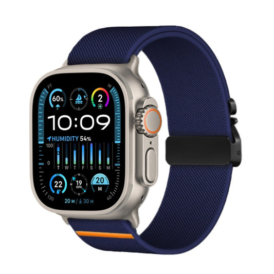 For Apple Watch 46mm / 49mm / 45mm / 44mm Parachute Buckle Elastic Nylon Watch Band(Midnight Blue) by bashfashion
