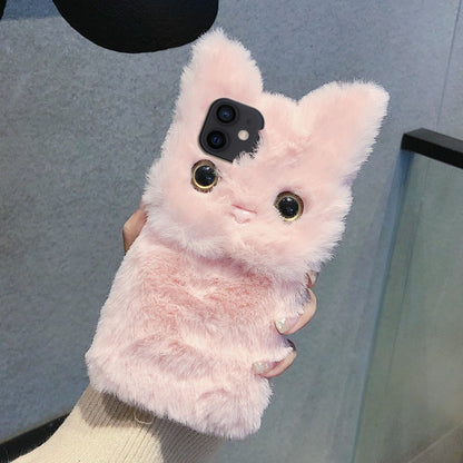 For iPhone 12 mini 3D Cute Cat Plush Full Coverage Phone Case(Pink) by bashfashion