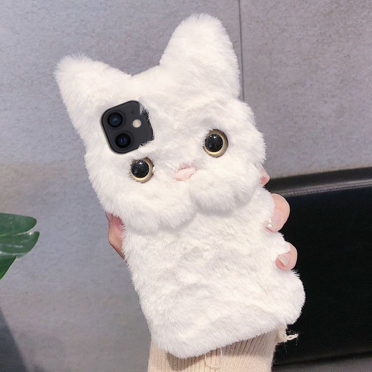 For iPhone 12 mini 3D Cute Cat Plush Full Coverage Phone Case(White) by bashfashion