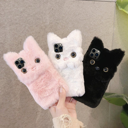 For iPhone 12 mini 3D Cute Cat Plush Full Coverage Phone Case(White) by bashfashion