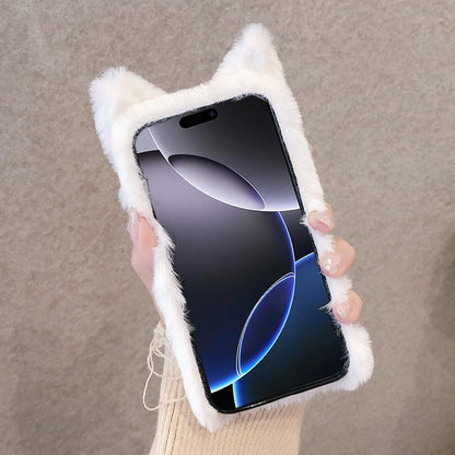 For iPhone 12 mini 3D Cute Cat Plush Full Coverage Phone Case(Pink) by bashfashion