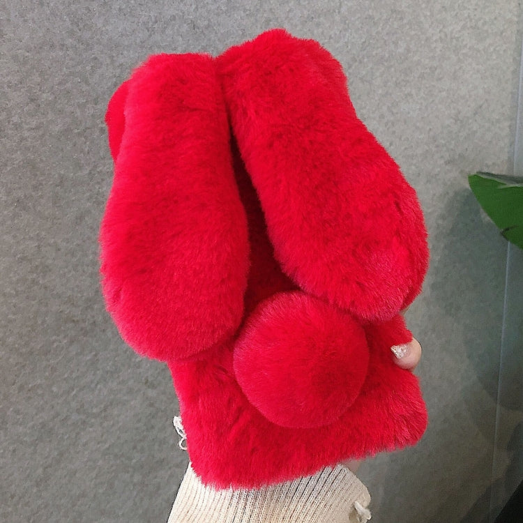 For iPhone 12 mini 3D Cute Long-eared Rabbit Plush Full Coverage Phone Case(Red) by bashfashion