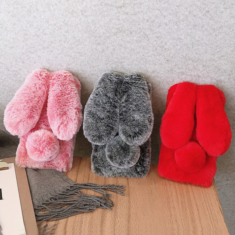 For iPhone 12 mini 3D Cute Long-eared Rabbit Plush Full Coverage Phone Case(Red) by bashfashion