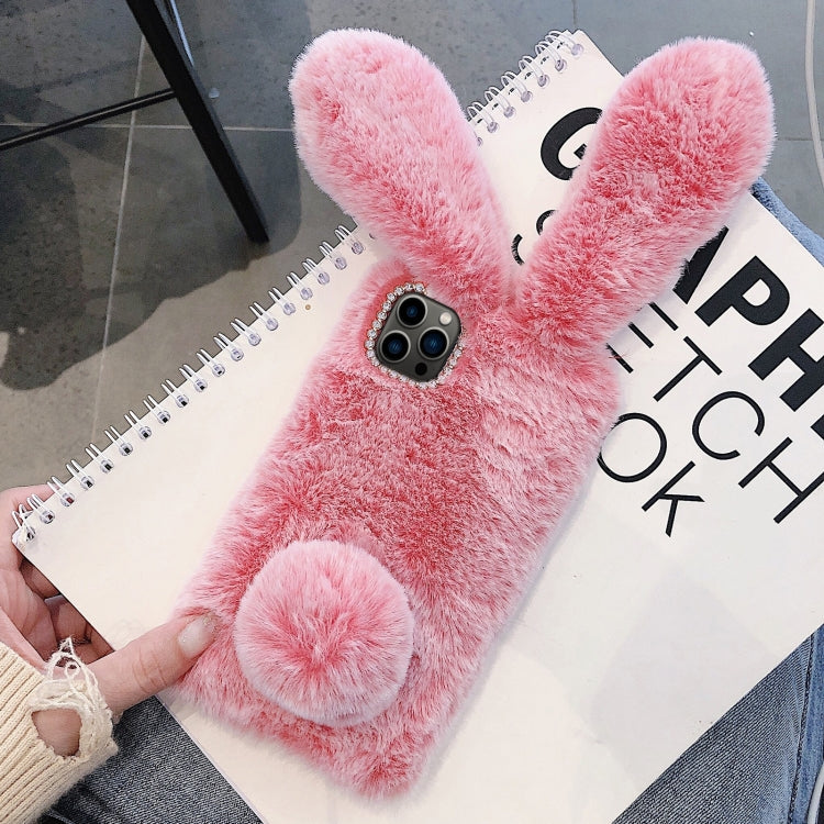 For iPhone 12 mini 3D Cute Long-eared Rabbit Plush Full Coverage Phone Case(Gray) by bashfashion