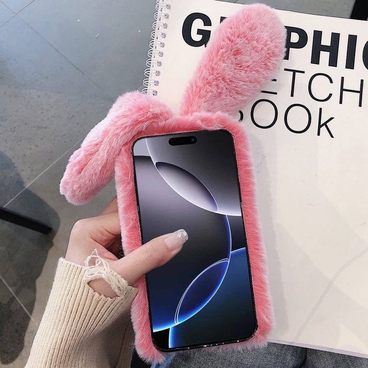 For iPhone 12 mini 3D Cute Long-eared Rabbit Plush Full Coverage Phone Case(Red) by bashfashion