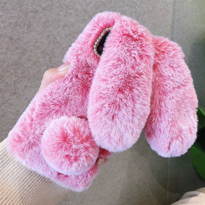 For iPhone 12 mini 3D Cute Long-eared Rabbit Plush Full Coverage Phone Case(Gray) by bashfashion