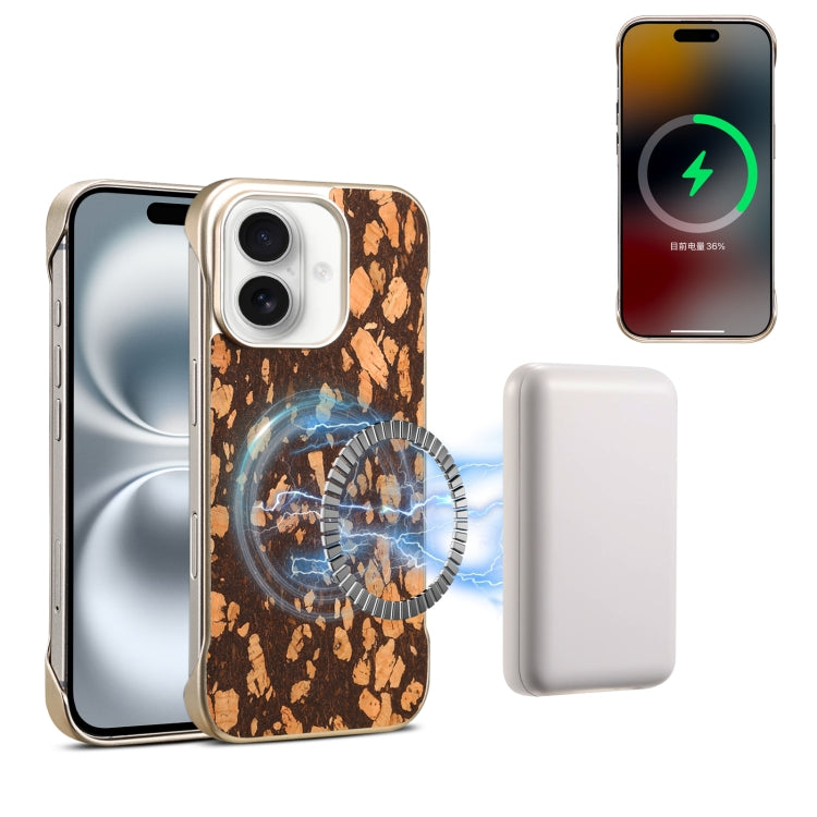 For iPhone 16 Plus Denior A18 WoodenPaint MagSafe Phone Case(Brown) by Denior