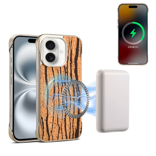 For iPhone 16 Plus Denior A18 WoodenPaint MagSafe Phone Case(Tree Pattern) by Denior
