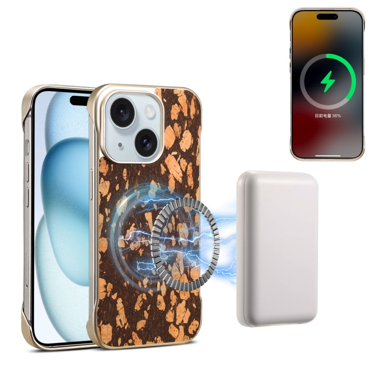 For iPhone 15 Denior A18 WoodenPaint MagSafe Phone Case(Brown) by Denior