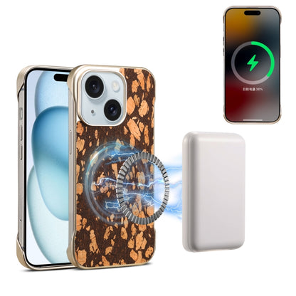 For iPhone 15 Denior A18 WoodenPaint MagSafe Phone Case(Brown) by Denior