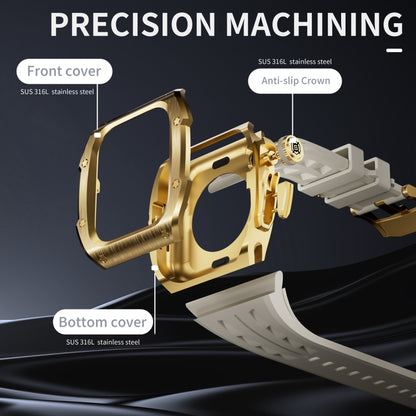 For Apple Watch Series 11 / 10 46mm RedPepper Armor Metal Case Integrated Silicone Watch Band(Gold White) by RedPepper