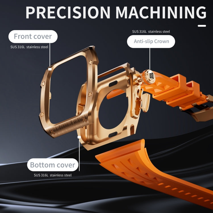 For Apple Watch Series 11 / 10 46mm RedPepper Armor Metal Case Integrated Silicone Watch Band(Rose Gold Orange) by RedPepper