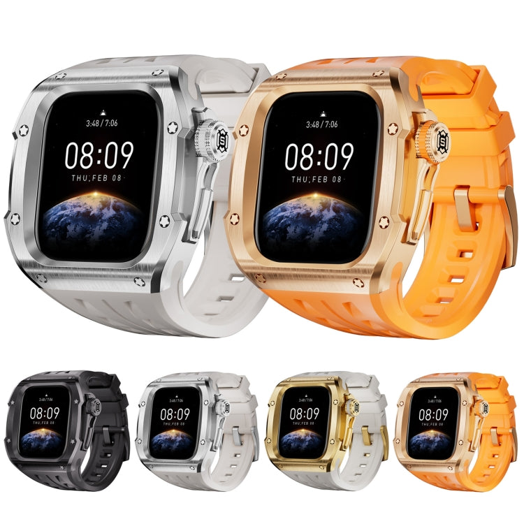 For Apple Watch Series 11 / 10 46mm RedPepper Armor Metal Case Integrated Silicone Watch Band(Gold White) by RedPepper